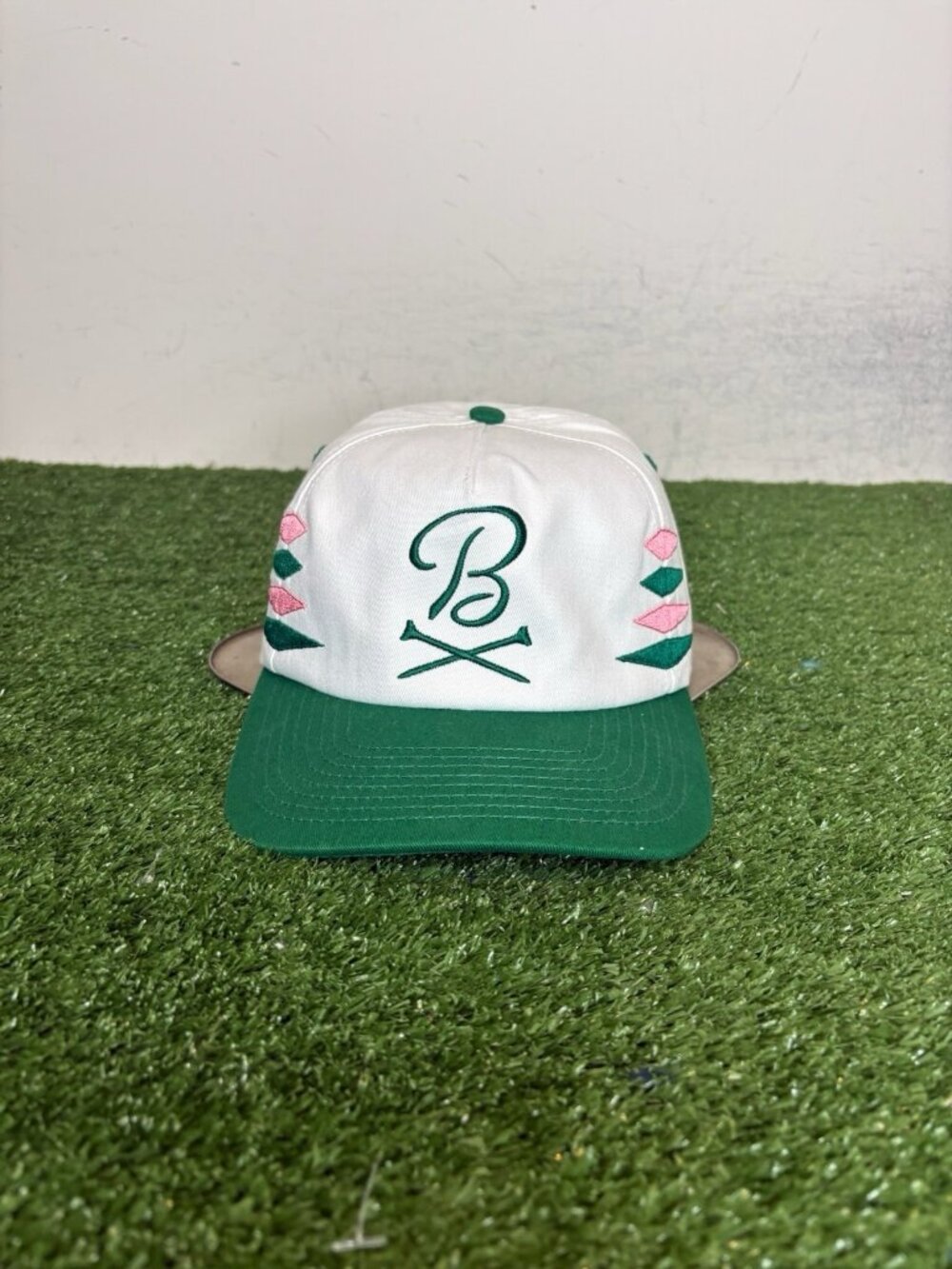 Barstool Sports hat cap snap back white green pink golf diamond cut retro mens